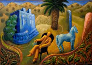 Casa azzurra con giardino